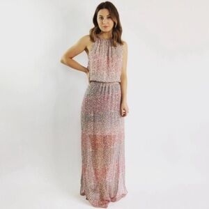 Michael Stars Abstract Watercolor Allover Print Halter Crinkle Chiffon